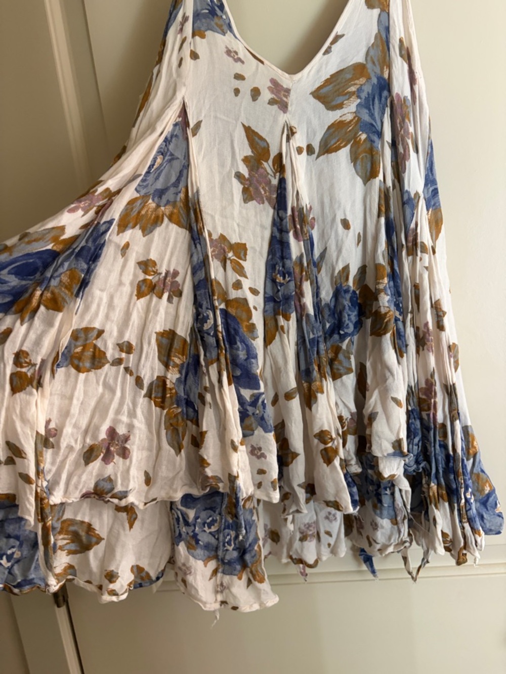 Intimately by Free People Spaghetti Dress with Blue & Brown Blooms Size Medium - Picture 3 of 6
